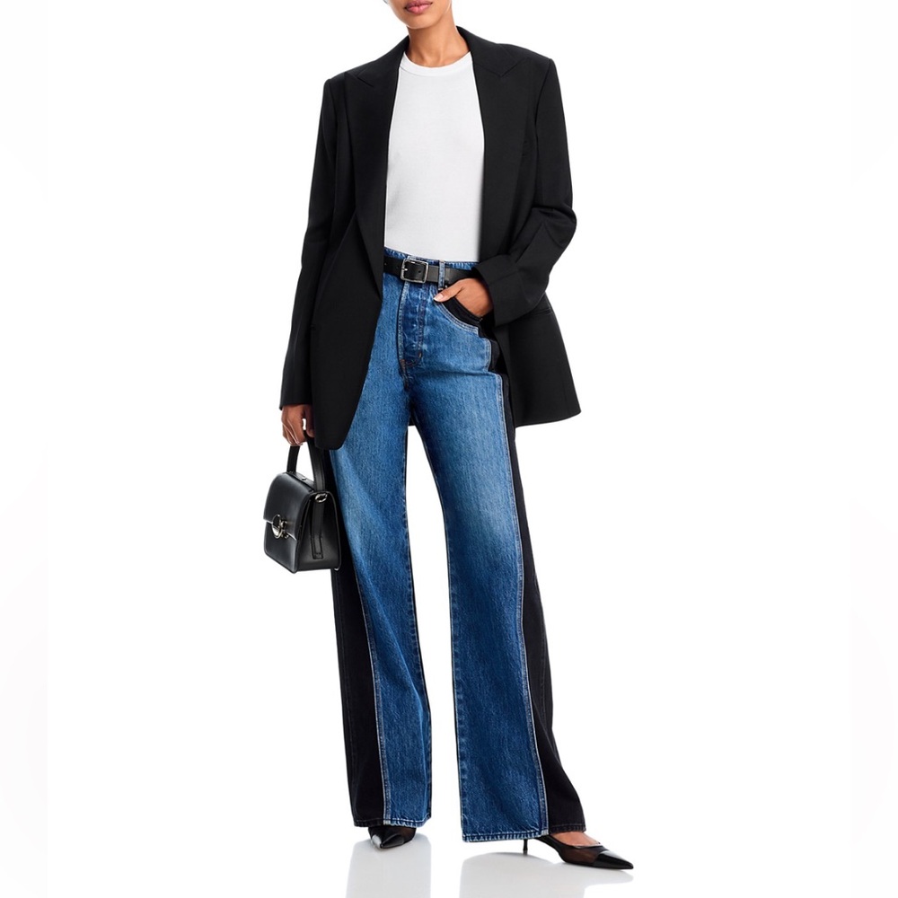 Veronica Beard Two-Tone Wide Leg Jeans in Blue and Black
